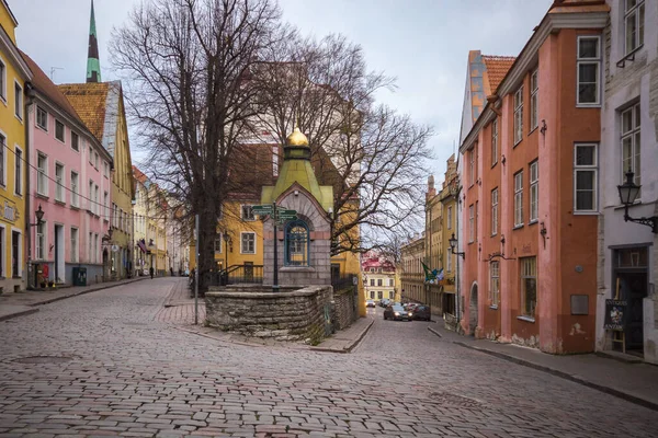 Eski Tallinn sokakları. Tallinn 'in göbeğinde eski Pikk ve Olevimagi sokakları