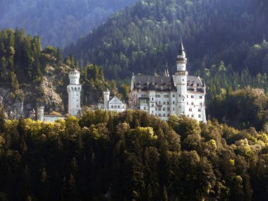 Neuschwanstein Kalesi - Bavyera dağlarında bir kale. 19. yüzyılda Kral II. Ludwig için inşa edilmiş kuleleri olan bir dağ kalesi. Schwangau, Almanya