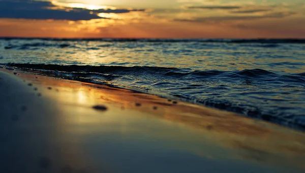 Warm Summer Sunset Baltic Sea Gulf Riga Jurmala Shallow Depth — Stock Photo, Image