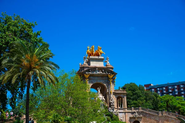 Spain Barcelona May 2022 Monumental Two Level Fountain Classical Style — Stock Photo, Image