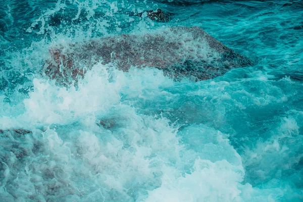 Close Water Splashes Breakwaters Balearic Sea View Pier Beach Barcelona — Foto de Stock