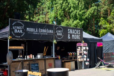 Jurmala, Kauguri, Latvia - August 14 2022: Street food stall during the competition at the festival in the city. The color run 2022.