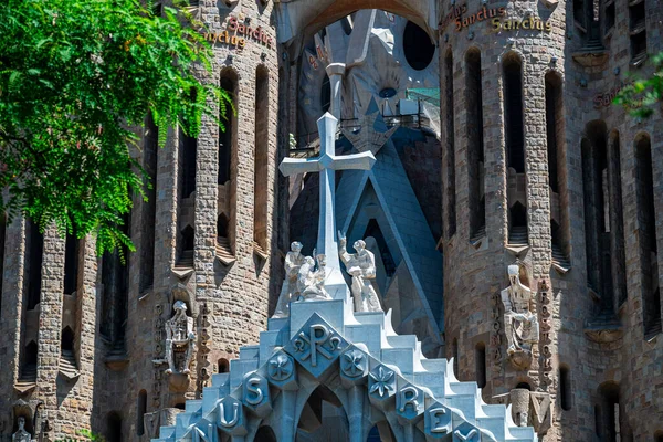 Barcelona Spain May 2022 Frame Famous Sagrada Familia Basilica Construction — Stok fotoğraf
