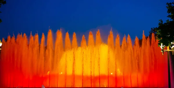 Night Photograph Performance Singing Magic Fountain Montjuic Barcelona Catalonia Spain — Photo