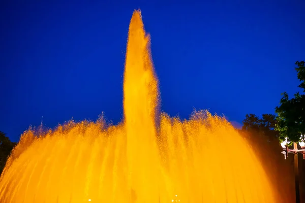 Night Photograph Performance Singing Magic Fountain Montjuic Barcelona Catalonia Spain — Foto Stock