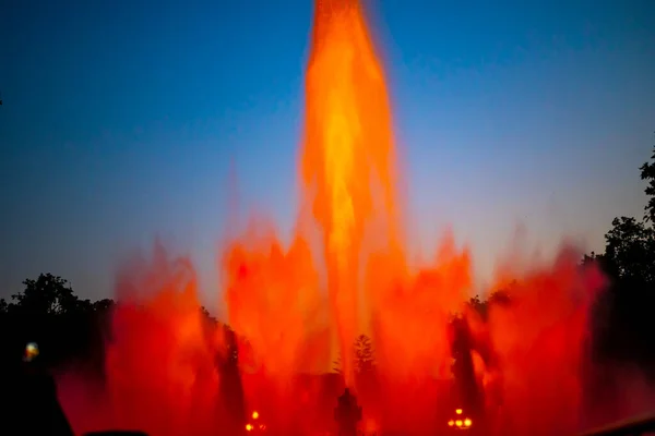 Night Photograph Performance Singing Magic Fountain Montjuic Barcelona Catalonia Spain — Stock Photo, Image