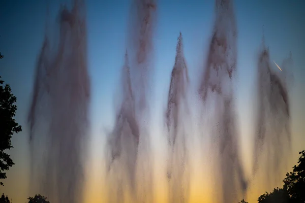 Day Photograph Sunset Performance Singing Magic Fountain Montjuic Barcelona Catalonia — Foto Stock