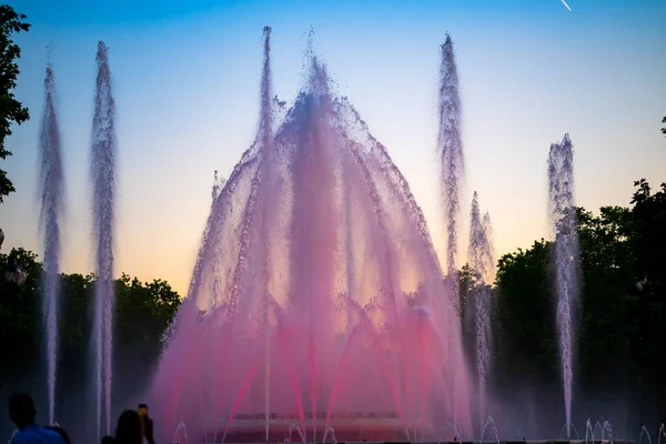 스페인 바르셀로나 2022 Day Photograph Sunset Sing Magic Fountain Montjuic — 스톡 사진