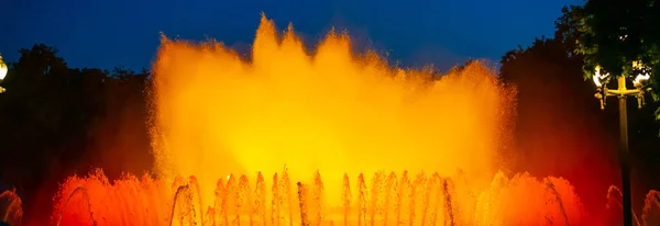 Night Photograph Performance Singing Magic Fountain Montjuic Barcelona Catalonia Spain — Stock Photo, Image