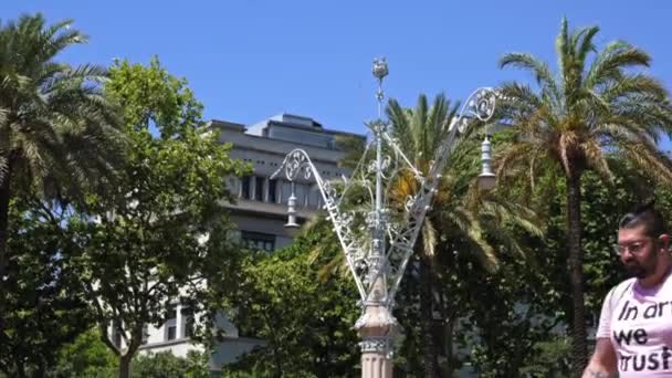 Barcelona España Mayo 2022 Lámpara Calle Metal Antiguo Parque Contra — Vídeo de stock