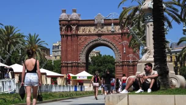 Spain Barcelona May 2022 Promenade Passeig Lluis Companys Front Arc — 비디오