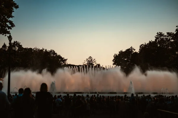 Barcelona Spanya Mayıs 2022 Montjuic Şarkı Söyleyen Sihirli Çeşmesinin Günbatımından — Stok fotoğraf