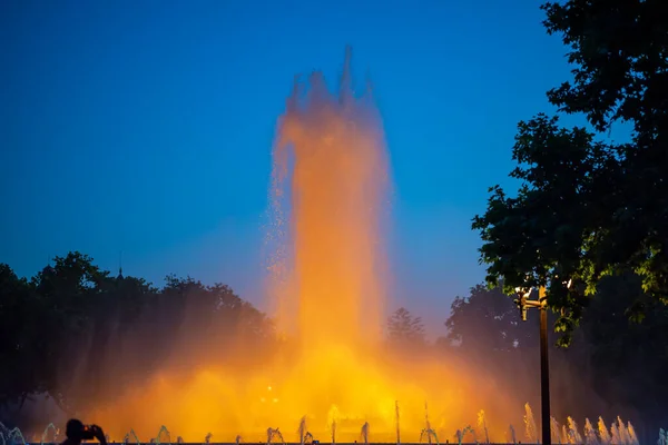 Night Photograph Performance Singing Magic Fountain Montjuic Barcelona Catalonia Spain — 스톡 사진