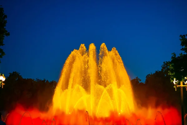 Night Photograph Performance Singing Magic Fountain Montjuic Barcelona Catalonia Spain — ストック写真