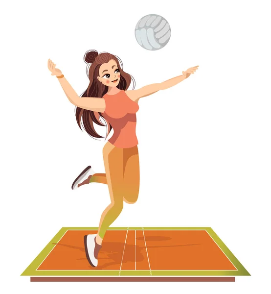 Спортивная Девушка Играет Волейбол Готовится Ударить Мячу — стоковый вектор