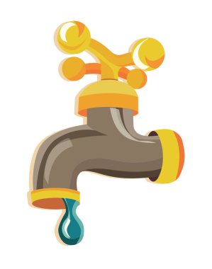 Saf suyun aktığı metal bir musluk. Vektör illüstrasyonu