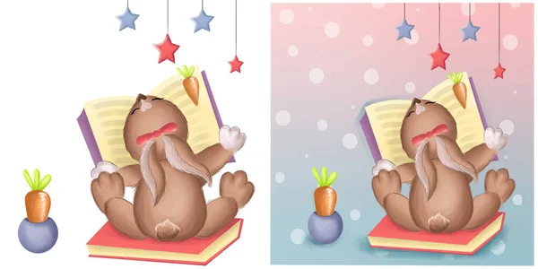 Cute Rabbit Reading Book While Sitting Second Book Children Illustration — Stockfoto