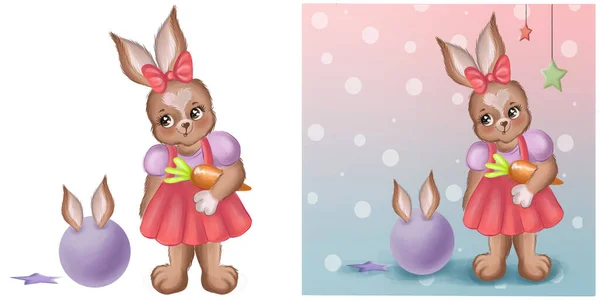 Cute Bunny Pink Sundress Hopper Children Illustration High Quality Photo — стоковое фото