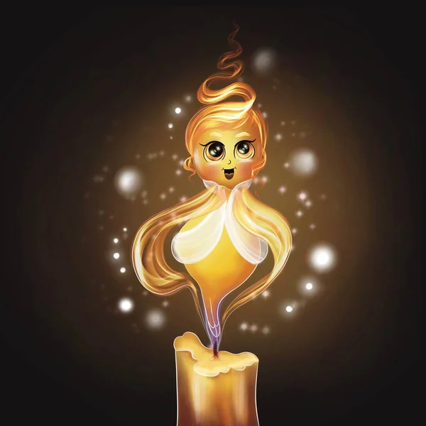 Lovely Candle Flame Flame Character Burning Candle Illustration — Stock Photo, Image