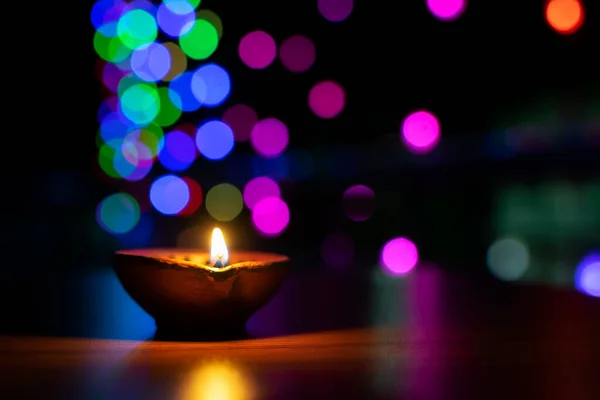 Terra Diya Alleggerito Durante Festival Diwali Davanti Casa Sera Colorato — Foto Stock