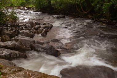Rain water flowing on the rocks during monsoon season of India. Used selective focus.