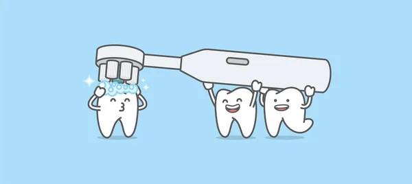 Desenhos Animados Dentários Dente Branco Tem Sido Limpeza Por Amigos — Vetor de Stock