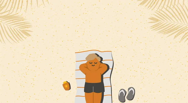 Чоловік Лежав Пляжі Розслабляючись Щоб Засмагати Заряджатися Далеко Від Людей — стоковий вектор