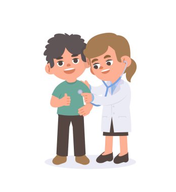 Kadın doktor illüstrasyon vektör karakter tasarımını beyaz arka planda kontrol eden bir adam. Tıbbi konsept.