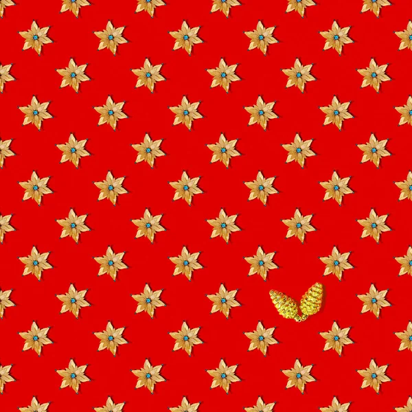 Seamless Christmas Texture Stars Red Background Pattern — Stock Photo, Image
