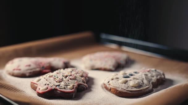 Cospargere di zucchero a velo sopra i biscotti di Natale — Video Stock