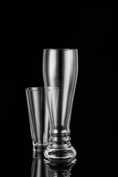 Two Empty Glass Beer Glasses Black Background Object Shooting — Stock Photo, Image