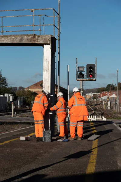 Exeter Devon Angleterre Royaume Uni 2021 Ingénieurs Ferroviaires Travaillant Sur — Photo