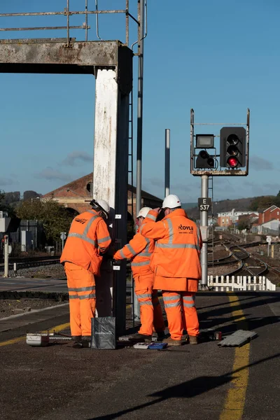 Exeter Devon Angleterre Royaume Uni 2021 Ingénieurs Ferroviaires Travaillant Sur — Photo