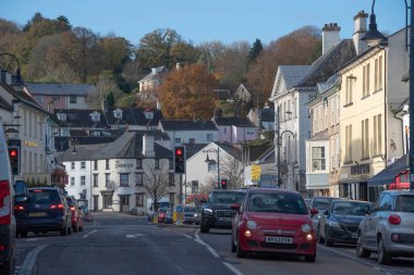 Oakhampton, Devon, England, UK. 2021.  The main street in Oakhampton a historic Devonshire town close to Dartmoor.