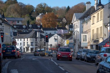 Oakhampton, Devon, England, UK. 2021.  The main street in Oakhampton a historic Devonshire town close to Dartmoor.