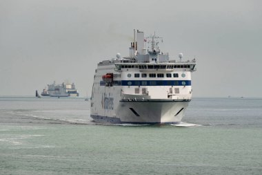 Portsmouth, England, UK. 2022. Cross channel and northern Spain service car ferry Salamanca  inbound Portsmouth on The Solent southern England.   