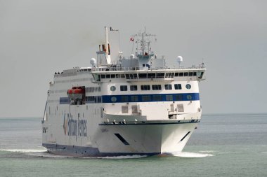 Portsmouth, England, UK. 2022. Cross channel and northern Spain service car ferry Salamanca  inbound Portsmouth on The Solent southern England.  