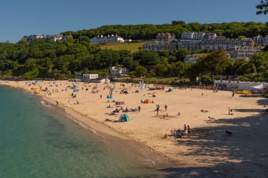 St Ives, Cornwall, England, UK. 2022. Overview of the sandy beach at Porthminster, St Ives aa popular English holiday resort.