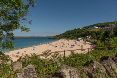 St Ives, Cornwall, England, UK. 2022. Overview of the sandy beach at Porthminster, St Ives aa popular English holiday resort.
