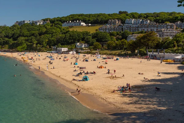St Ives, Cornwall, England, UK. 2022. Overview of the sandy beach at Porthminster, St Ives aa popular English holiday resort.