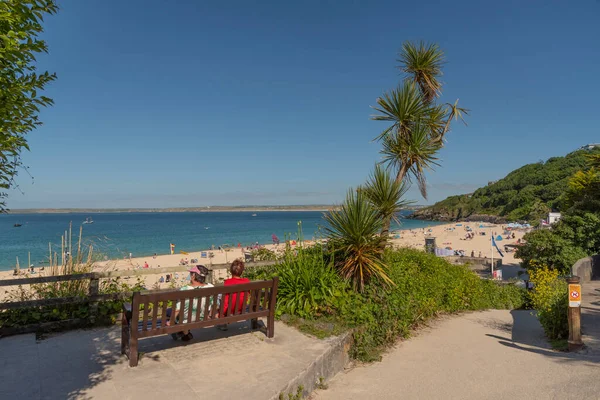 St Ives, Cornwall, England, UK. 2022. Overview of the sandy beach at Porthminster, St Ives aa popular English holiday resort.