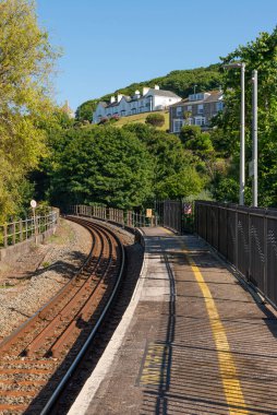 St Ives, Cornwall, England, UK. 2022 St Ives station platform and railway line of the branch line from St Erth a scenic route along the West Cornwall coast.