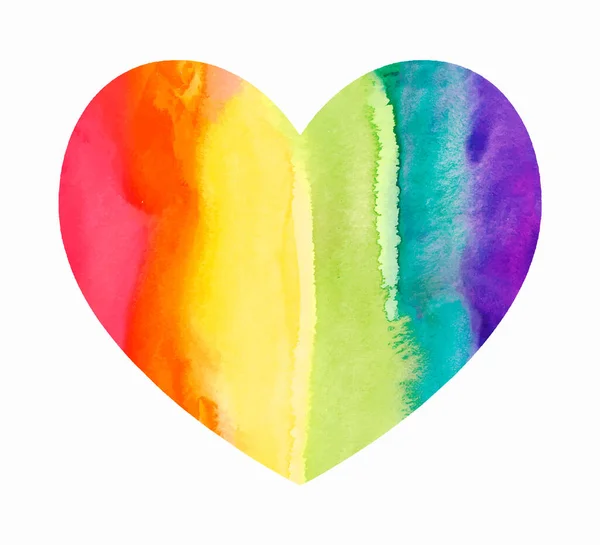 suluboya ile boyanmış gökkuşağı kalbi. Boyanın pürüzsüz geçişi. lgbt desteği. İnsan hakları. Bir kartpostal, poster ve herhangi bir tasarım için. vektör parlak renkli illüstrasyon.