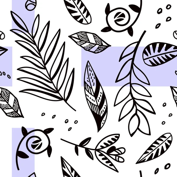 Fleurs Feuilles Graphiques Sur Fond Blanc Violet Motif Léger Sans — Image vectorielle