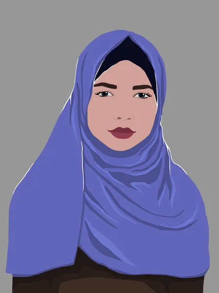 Vacker Muselman Kvinna Lila Hijab Vektor Platt Illustration — Stock vektor