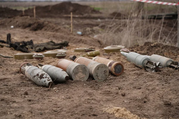 Demining Troops Territory Many Mines Shells Artillery Grenades Fragmentation Grenades — Stockfoto