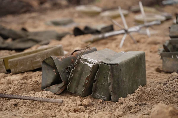 Demining Troops Territory Many Mines Shells Artillery Grenades Fragmentation Grenades — Stockfoto