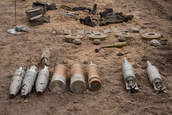 Demining Troops Territory Many Mines Shells Artillery Grenades Fragmentation Grenades — Stockfoto