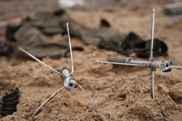 Demining Troops Territory Many Mines Shells Artillery Grenades Fragmentation Grenades — Stockfoto