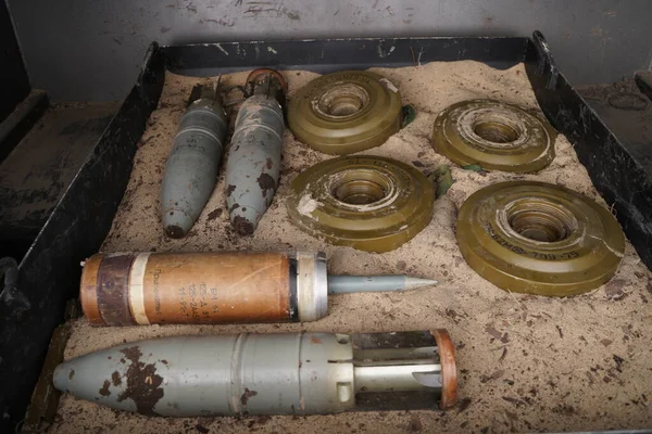 Demining Troops Territory Many Mines Shells Artillery Grenades Fragmentation Grenades — Foto Stock